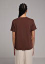thumb-Regular Fit Yuvarlak Yaka Düz Kadın Kahverengi Kısa Kol Tişört