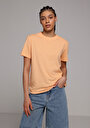 thumb-Regular Fit Yuvarlak Yaka Düz Kadın Turuncu Kısa Kol Tişört