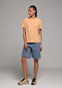 thumb-Regular Fit Yuvarlak Yaka Düz Kadın Turuncu Kısa Kol Tişört