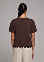 thumb-Regular Fit Yuvarlak Yaka Düz Kadın Kahverengi Kısa Kol Tişört