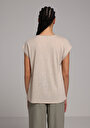 thumb-Regular Fit V Yaka Düz Kadın Bej Kısa Kol Tişört