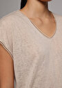 thumb-Regular Fit V Yaka Düz Kadın Bej Kısa Kol Tişört