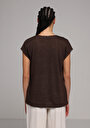 thumb-Regular Fit V Yaka Düz Kadın Kahverengi Kısa Kol Tişört