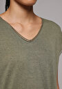 thumb-Regular Fit V Yaka Düz Kadın Yeşil Kısa Kol Tişört