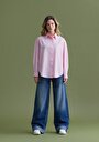 thumb-Oversize Fit Shirt Neck Çizgili Kadın Pembe Uzun Kol Gömlek