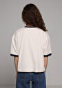thumb-Regular Fit Yuvarlak Yaka Baskılı Kadın Ekru Kısa Kol Tişört