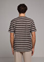 thumb-Comfort Fit Yuvarlak Yaka Çizgili Erkek Kahverengi Kısa Kol Tişört