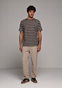 thumb-Comfort Fit Yuvarlak Yaka Çizgili Erkek Kahverengi Kısa Kol Tişört