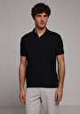 thumb-Regular Fit Polo Yaka Düz Erkek Siyah Kısa Kol Tişört