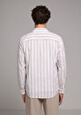 thumb-Regular Fit Shirt Neck Çizgili Erkek Bej Uzun Kol Gömlek