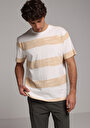 thumb-Comfort Fit Yuvarlak Yaka Çizgili Erkek Bej Kısa Kol Tişört
