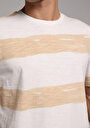 thumb-Comfort Fit Yuvarlak Yaka Çizgili Erkek Bej Kısa Kol Tişört