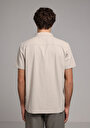 thumb-Regular Fit Shirt Neck Düz Erkek Bej Kısa Kol Gömlek