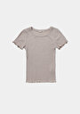 thumb-Slim Fit Yuvarlak Yaka Düz Kadın Bej Kısa Kol Tişört