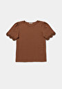 thumb-Regular Fit Yuvarlak Yaka Düz Kadın Kahverengi Kısa Kol Tişört