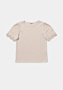 thumb-Regular Fit Yuvarlak Yaka Düz Kadın Ekru Kısa Kol Tişört