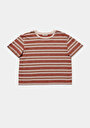 thumb-Regular Fit Yuvarlak Yaka Çizgili Kadın Kahverengi Kısa Kol Tişört