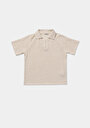 thumb-Regular Fit Polo Yaka Jakarlı Kadın Ekru Kısa Kol Tişört