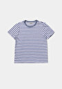 thumb-Regular Fit Yuvarlak Yaka Çizgili Kadın Mavi Kısa Kol Tişört