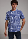 thumb-Comfort Fit Yuvarlak Yaka Baskılı Erkek Mavi Kısa Kol Tişört