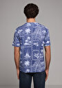 thumb-Comfort Fit Yuvarlak Yaka Baskılı Erkek Mavi Kısa Kol Tişört