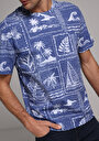 thumb-Comfort Fit Yuvarlak Yaka Baskılı Erkek Mavi Kısa Kol Tişört