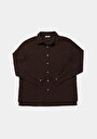 thumb-Regular Fit Shirt Neck Düz Kadın Kahverengi Kısa Kol Gömlek