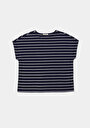 thumb-Regular Fit Yuvarlak Yaka Çizgili Kadın Lacivert Kısa Kol Tişört