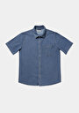 thumb-Regular Fit Klasik Yaka Düz Erkek Light İndigo Denim Kısa Kol Gömlek