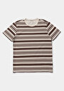 thumb-Regular Fit Yuvarlak Yaka Çizgili Erkek Kahverengi Kısa Kol Tişört