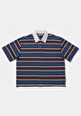 thumb-Regular Fit Polo Yaka Çizgili Kadın Lacivert Kısa Kol Tişört