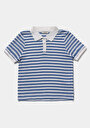 thumb-Slim Fit Polo Yaka Çizgili Kadın Mavi Kısa Kol Tişört