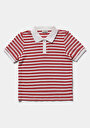 thumb-Slim Fit Polo Yaka Çizgili Kadın Kirmizi Kısa Kol Tişört