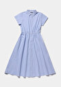 thumb-Regular Fit Çizgili Kadın Mavi Kısa Kol Elbise