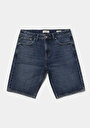 thumb-Regular Fit Orta Bel Düz Erkek Mid İndigo Denim Jean Şort