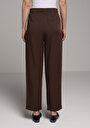 thumb-Regular Fit Yüksel Bel Düz Paça Kadın Kahverengi  Pantolon