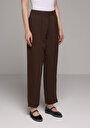 thumb-Regular Fit Yüksel Bel Düz Paça Kadın Kahverengi  Pantolon