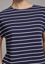 thumb-Regular Fit Yuvarlak Yaka Çizgili Kadın Lacivert Kısa Kol Tişört