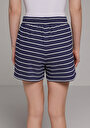 thumb-Regular Fit Orta Bel Çizgili Kadın Lacivert Şort