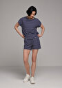 thumb-Regular Fit Orta Bel Çizgili Kadın Lacivert Şort