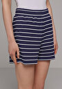 thumb-Regular Fit Orta Bel Çizgili Kadın Lacivert Şort