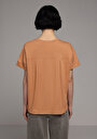thumb-Regular Fit Yuvarlak Yaka Düz Kadın Turuncu Kısa Kol Tişört