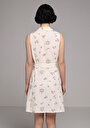 thumb-Regular Fit Metraj Baskılı Kadın Ekru Kolsuz Elbise
