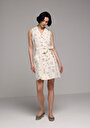 thumb-Regular Fit Metraj Baskılı Kadın Ekru Kolsuz Elbise