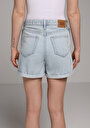 thumb-Mom Fit Yüksel Bel Düz Kadın Bleach İndigo Denim Jean Şort