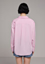 thumb-Boyfriend Fit Shirt Neck Düz Kadın Pembe Uzun Kol Gömlek