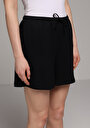 thumb-Regular Fit Orta Bel Düz Kadın Siyah Şort