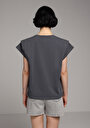 thumb-Regular Fit Yuvarlak Yaka Düz Kadın Antrasit Kısa Kol Tişört