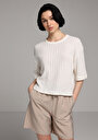 thumb-Regular Fit Yuvarlak Yaka Jakarlı Kadın Ekru Kısa Kol Tişört