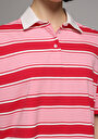 thumb-Regular Fit Polo Yaka Çizgili Kadın Kirmizi Kısa Kol Tişört